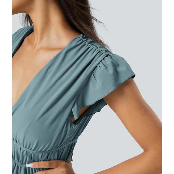 NWT Halara Midi dress drawstring ruffles Stone Blue XL - Picture 10 of 12